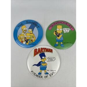3 1989 Simpsons 6" Pins‎ Bart Simpson Underachiever Avenger of Evil The Simpsons